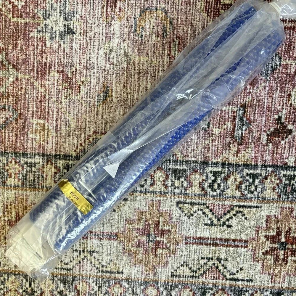 Natural Beeswax Bright Blue Gold Taper 12